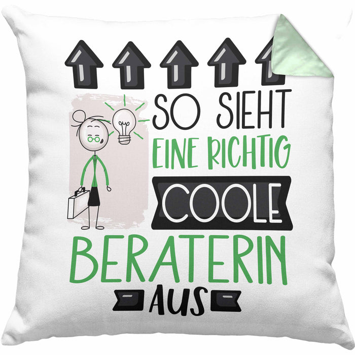 Beraterin Geschenk Kissen mit Füllung 40x40 Lustig Geschenkidee für Beraterin Geburtstag So Sieht Eine Richtig Coole Beraterin Aus Frauen Spruch (Grau) Grün Trendation