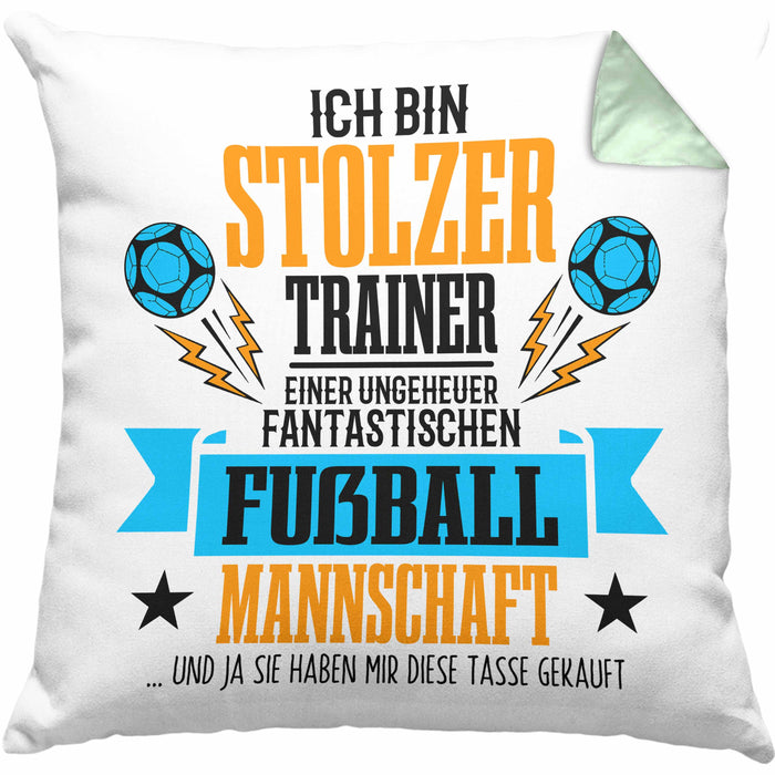 Fußballtrainer-Kissen mit Füllung 40x40 Geschenk von der Mannschaft für Trainer (Grau) Grün Trendation