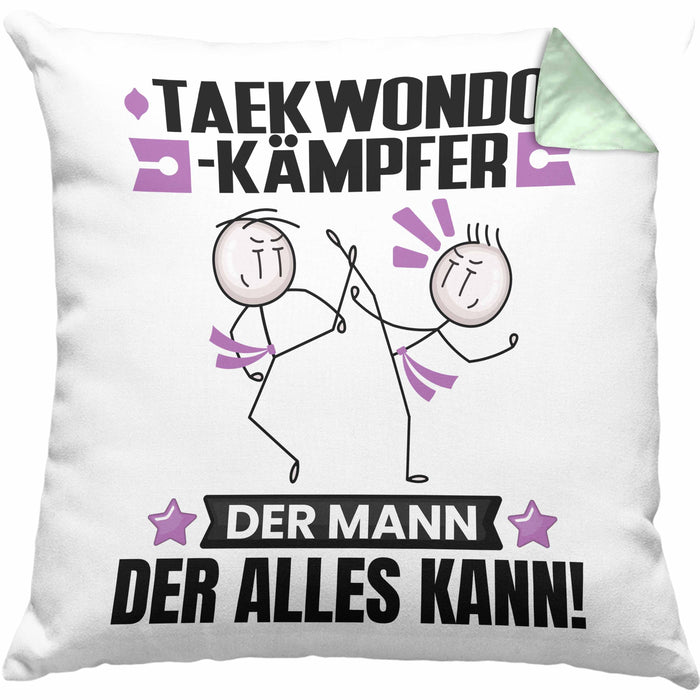 Taekwondo-Kämpfer Kissen mit Füllung 40x40 Geschenk für Taekwondo-Kämpfer Der Mann Der Alles Kann Geschenkidee zum Geburtstag (Grau) Grün Trendation