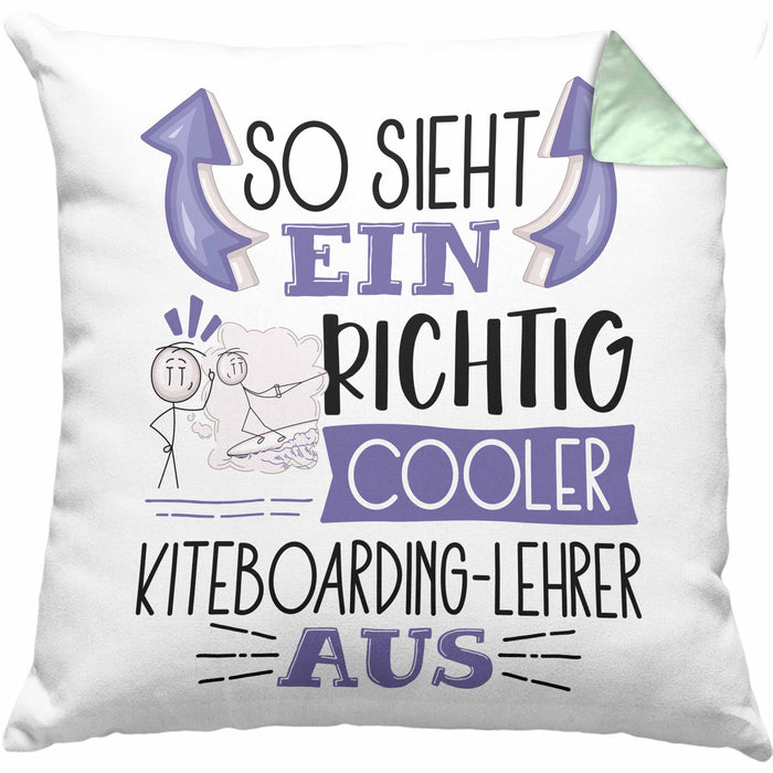 So Sieht Ein Richtig Cooler Kiteboarding-Lehrer Aus Kissen mit Füllung 40x40 Geschenk für Kiteboarding-Lehrer Geburtstag Geschenkdiee (Grau) Grün Trendation