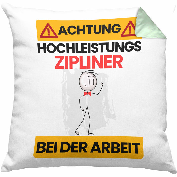 Zipliner Kissen mit Füllung 40x40 Geschenk Lustiger Spruch Geschenkidee für Zipliner Achtung Hochleistungs Zipliner Bei Der Arbeit (Grau) Grün Trendation