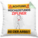 Zipliner Kissen mit Füllung 40x40 Geschenk Lustiger Spruch Geschenkidee für Zipliner Achtung Hochleistungs Zipliner Bei Der Arbeit (Grau) Grün Trendation