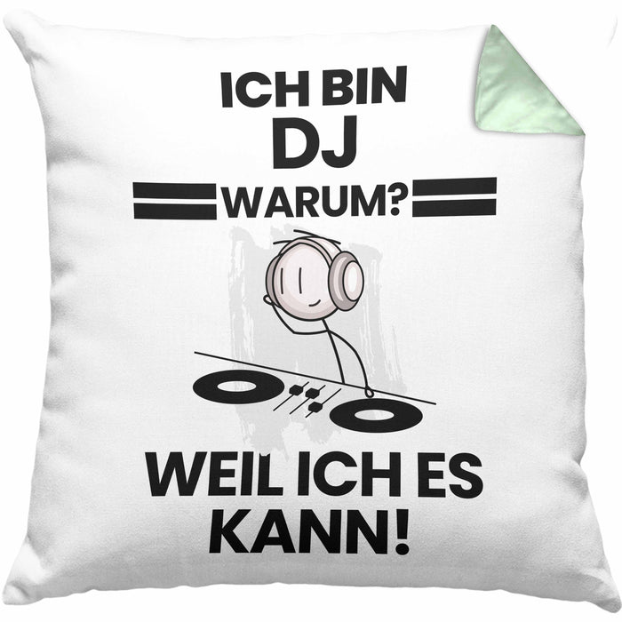 DJ Geschenk Kissen mit Füllung 40x40 Lustiger Spruch Ich Bin DJ Warum Weil Ich Es Kann Geschenkidee Bester DJ Geburtstag (Grau) Grün Trendation