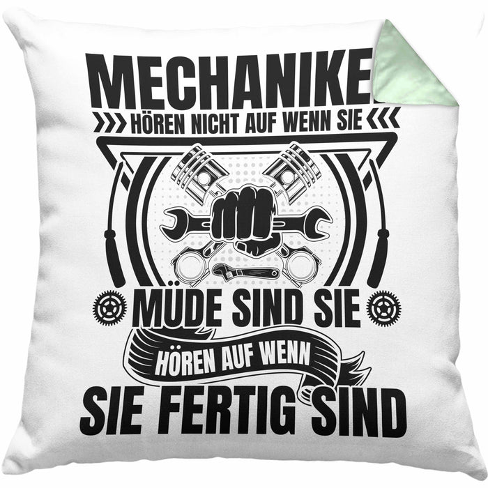 KFZ Mechaniker Kissen mit Füllung 40x40 Geschenk Spruch Männer KFZ Mechatroniker Geschenkidee Werkstatt Mechaniker Hören Nicht Auf Wenn Sie Müde Sind (Grau) Grün Trendation