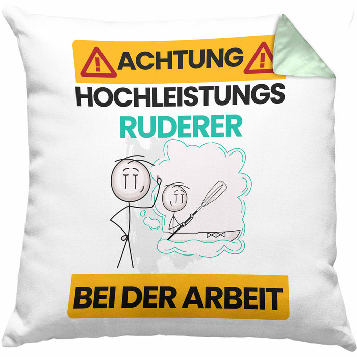 Ruderer Kissen mit Füllung 40x40 Geschenk Lustiger Spruch Geschenkidee für Ruderer Achtung Hochleistungs Ruderer Bei Der Arbeit (Grau) Grün Trendation