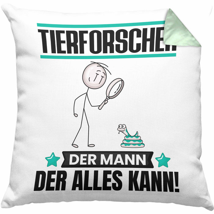 Tierforscher Kissen mit Füllung 40x40 Geschenk für Tierforscher Der Mann Der Alles Kann Geschenkidee zum Geburtstag (Grau) Grün Trendation