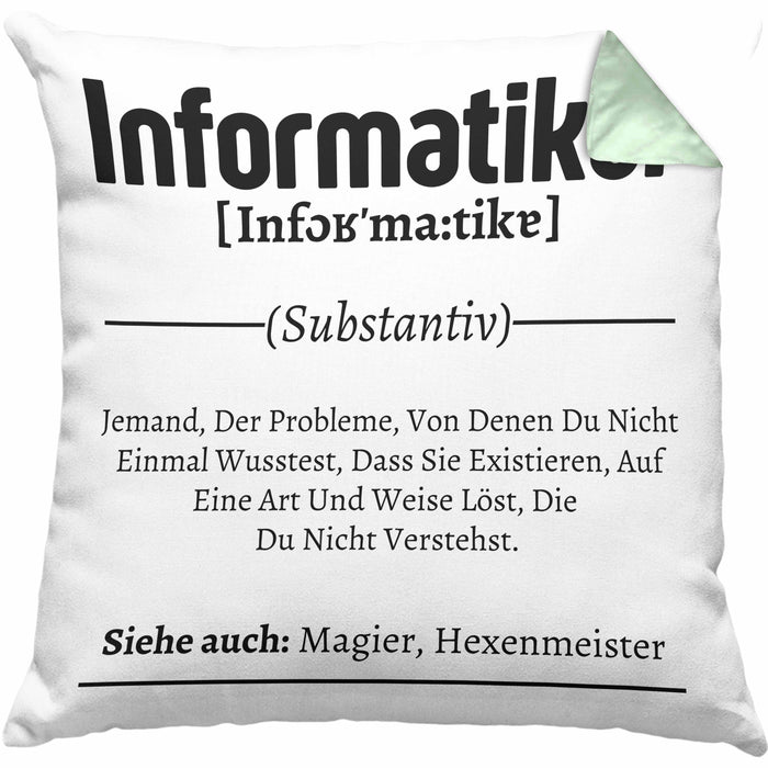 Informatiker Geschenk Kissen mit Füllung 40x40 Geschenkidee für Informatiker IT-Experte Softwareentickler (Grau) Grün Trendation