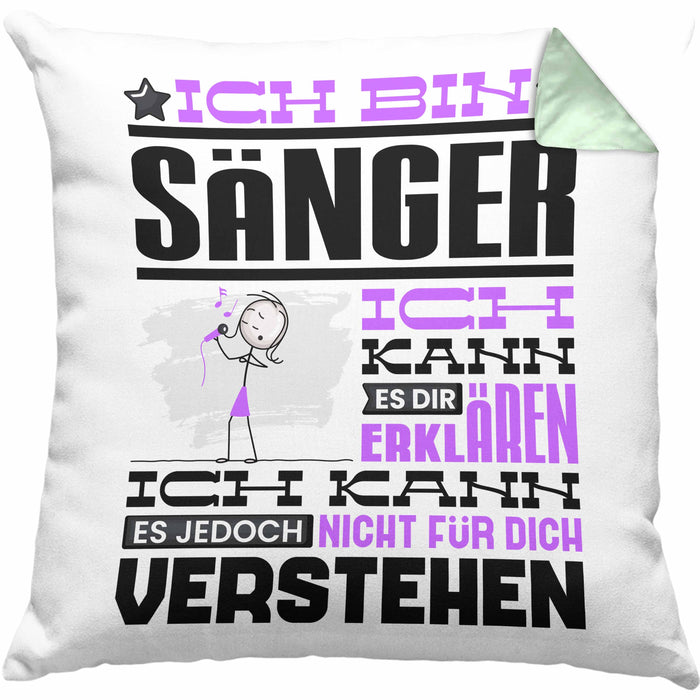 Sänger Geschenk Kissen mit Füllung 40x40 Geschenkidee für Sänger Geburtstag Lustiger Spruch Ich Bin Sänger Ich Kann Es Dir Erklären Aber Nicht Für Dich Verstehen (Grau) Grün Trendation