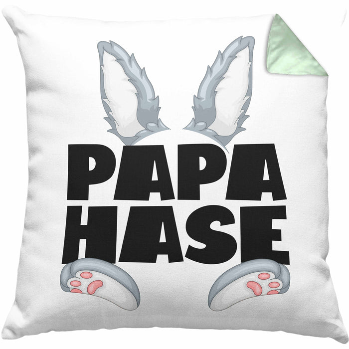 Papa Hase Kissen mit Füllung 40x40 Geschenk für Hasen-Vater Geschenkidee Bester Papa Kaninchen (Grau) Grün Trendation