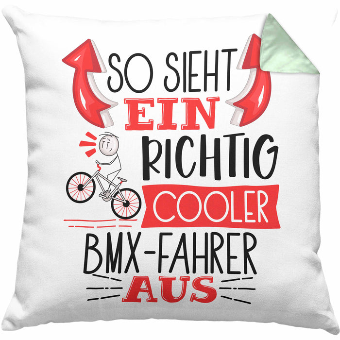 So Sieht Ein Richtig Cooler BMX-Fahrer Aus Geschenk Kissen mit Füllung 40x40 Lustiger Spruch Geschenkidee (Grau) Grün Trendation