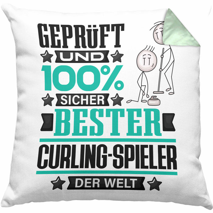 Curling-Spieler Geschenk Lustiger Spruch für Curling-Spieler Geschenkidee Bester Curling-Spieler Der WeltKissen mit Füllung 40x40 (Grau) Grün Trendation