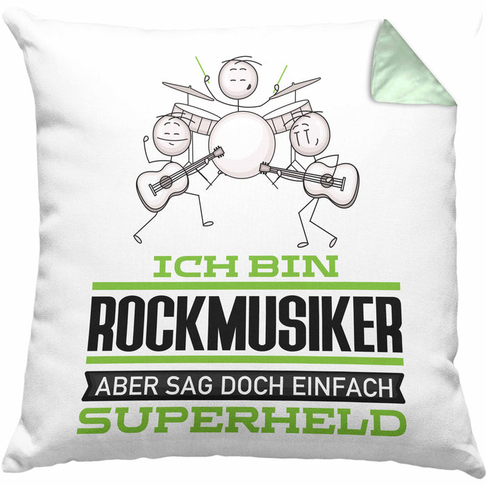 Rockmusiker Geschenk Kissen mit Füllung 40x40 Ich Bin Rockmusiker Aber Sag Doch Einfach Superheld Lustige Geschenkdiee für Rockmusiker (Grau) Grün Trendation