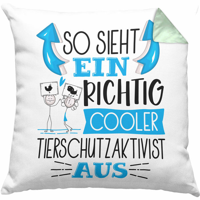 Tierschutzaktivist Kissen mit Füllung 40x40 So Sieht Ein Richtig Cooler Tierschutzaktivist Aus Geschenk Lustiger Spruch Geschenkidee (Grau) Grün Trendation