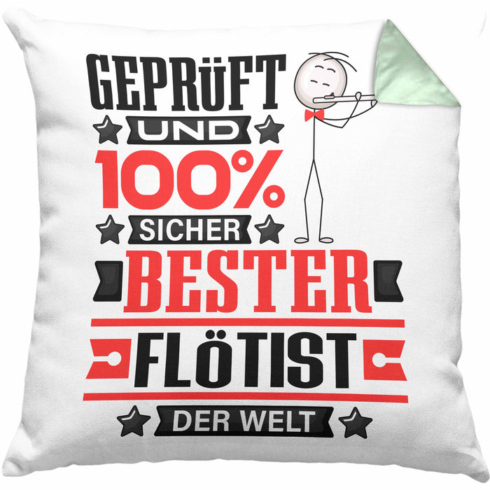 Flötist Geschenk Lustiger Spruch für Flötist Geschenkidee Bester Flötist Der WeltKissen mit Füllung 40x40 (Grau) Grün Trendation