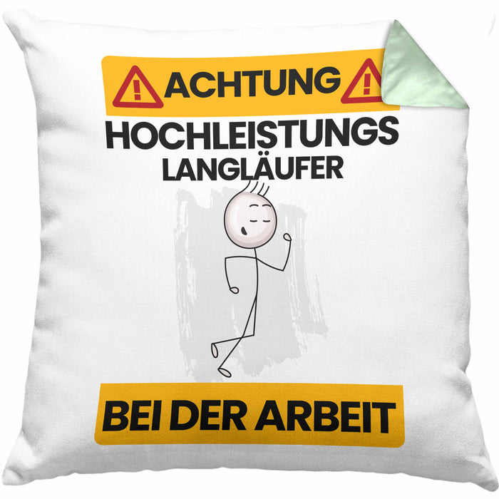 Langläufer Kissen mit Füllung 40x40 Geschenk Lustiger Spruch Geschenkidee für Langläufer Achtung Hochleistungs Langläufer Bei Der Arbeit (Grau) Grün Trendation