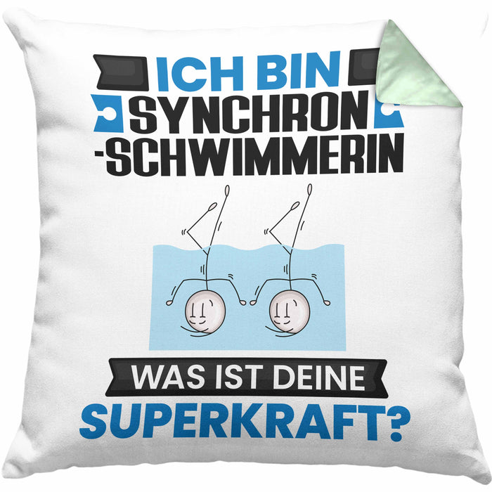 Synchronschwimmerin Kissen mit Füllung 40x40 Geschenk für Synchronschwimmerin Geburtstag Lustiger Spruch Was Ist Deine Superkraft (Grau) Grün Trendation