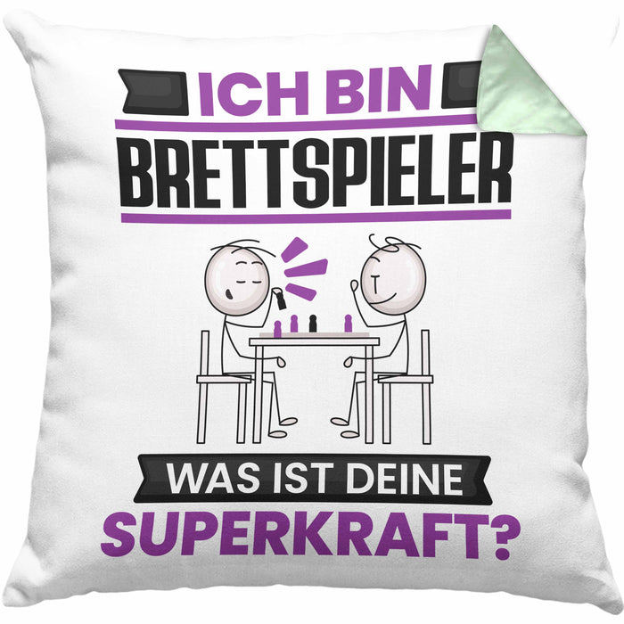 Brettspieler Kissen mit Füllung 40x40 Geschenk für Brettspieler Geburtstag Lustiger Spruch Was Ist Deine Superkraft (Grau) Grün Trendation