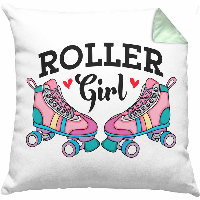 Rollschuh Kissen mit Füllung 40x40 Geschenk für Roller Girls "Roller Girl" Nostalgie 80er 90er Jahre (Grau) Grün Trendation