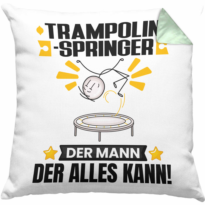 Trampolinspringer Kissen mit Füllung 40x40 Geschenk für Trampolinspringer Der Mann Der Alles Kann Geschenkidee zum Geburtstag (Grau) Grün Trendation