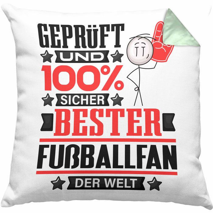 Fußballfan Geschenk Lustiger Spruch für Fußballfan Geschenkidee Bester Fußballfan Der WeltKissen mit Füllung 40x40 (Grau) Grün Trendation