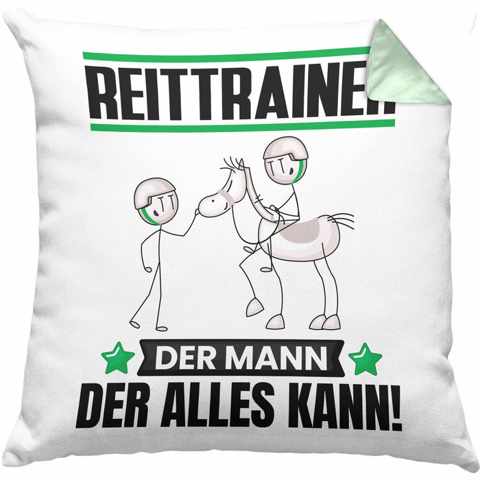 Reittrainer Kissen mit Füllung 40x40 Geschenk für Reittrainer Der Mann Der Alles Kann Geschenkidee zum Geburtstag (Grau) Grün Trendation