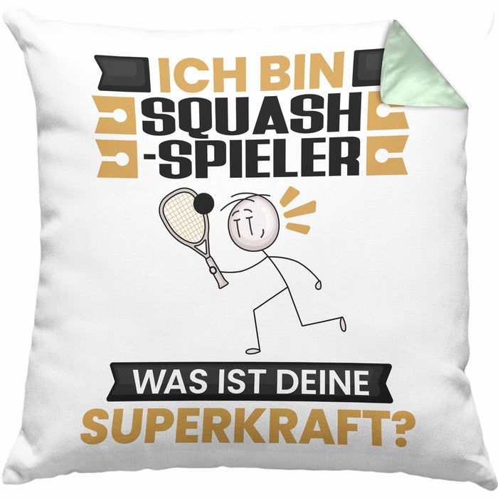 Squash-Spieler Kissen mit Füllung 40x40 Geschenk für Squash-Spieler Geburtstag Lustiger Spruch Was Ist Deine Superkraft (Grau) Grün Trendation