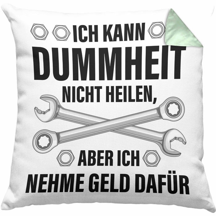 KFZ Mechaniker Geschenk Lustig Kissen mit Füllung 40x40 Automechaniker Handwerker Mechatroniker Werkstatt Kissen mit Füllung 40x40 (Grau) Grün Trendation