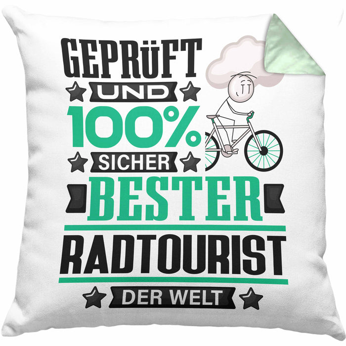 Radtourist Geschenk Lustiger Spruch für Radtourist Geschenkidee Bester Radtourist Der WeltKissen mit Füllung 40x40 (Grau) Grün Trendation