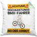 BMX-Fahrer Kissen mit Füllung 40x40 Geschenk Lustiger Spruch Geschenkidee für BMX-Fahrer Achtung Hochleistungs BMX-Fahrer Bei Der Arbeit (Grau) Grün Trendation
