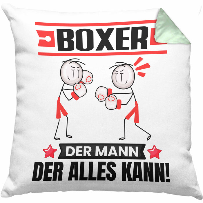 Boxer Kissen mit Füllung 40x40 Geschenk für Boxer Der Mann Der Alles Kann Geschenkidee zum Geburtstag (Grau) Grün Trendation