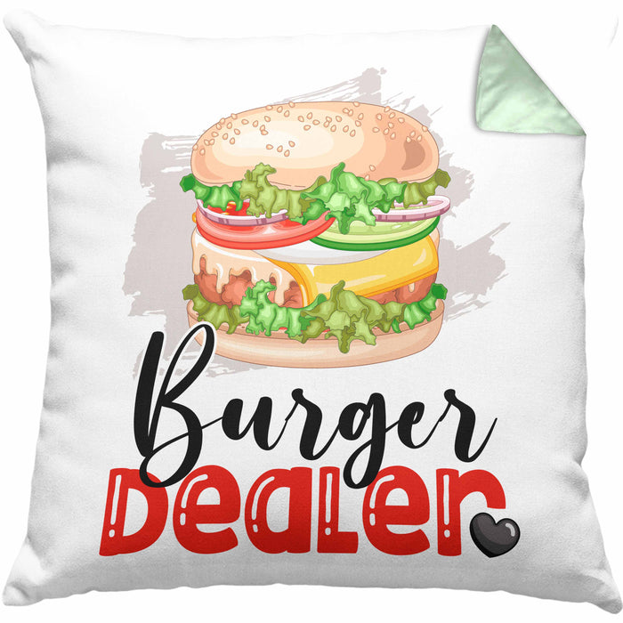 Burger Dealer Kissen mit Füllung 40x40 Geschenk für Besten Burgerverkäufer Geburtstag Spruch Geschenkidee (Grau) Grün Trendation