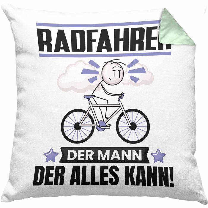 Radfahrer Kissen mit Füllung 40x40 Geschenk für Radfahrer Der Mann Der Alles Kann Geschenkidee zum Geburtstag (Grau) Grün Trendation