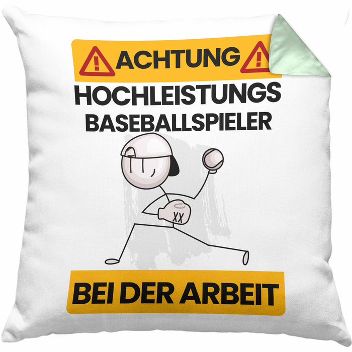 Baseballspieler Kissen mit Füllung 40x40 Geschenk Lustiger Spruch Geschenkidee für Baseballspieler Achtung Hochleistungs Baseballspieler Bei Der Arbeit (Grau) Grün Trendation