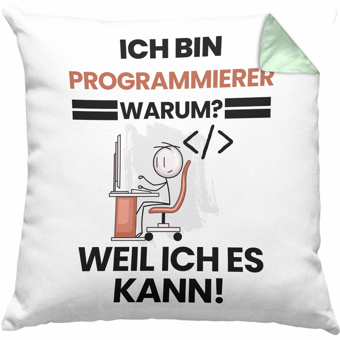 Programmierer Geschenk Kissen mit Füllung 40x40 Lustiger Spruch Ich Bin Programmierer Warum Weil Ich Es Kann Geschenkidee Bester Programmierer Geburtstag (Grau) Grün Trendation