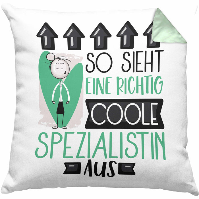 Spezialistin Geschenk Kissen mit Füllung 40x40 Lustig Geschenkidee für Spezialistin Geburtstag So Sieht Eine Richtig Coole Spezialistin Aus Frauen Spruch (Grau) Grün Trendation