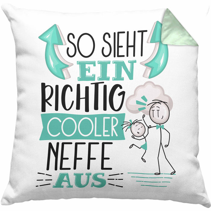 Neffe Kissen mit Füllung 40x40 Geschenk So Sieht Ein RIchtig Cooler Neffe Aus Geschenkidee Lustiger Spruch Geburtstag (Grau) Grün Trendation