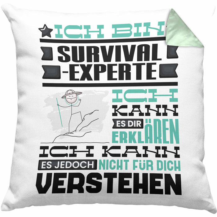 Survival-Experte Geschenk Kaffee-Kissen mit Füllung 40x40 Geschenkidee für Survival-Experte Ich Bin Survival-Experte Ich Kann Es Dir Erklären Jedoch Nicht Für Dich Verstehen Spruch Lustig (Grau) Grün Trendation