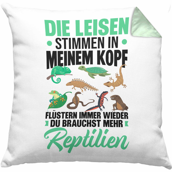 Reptilien-Besitzer Kissen mit Füllung 40x40 Geschenk Schlangen Echsen Die Leisen Stimmen In Meinem Kopf Sagen Mir (Grau) Grün Trendation