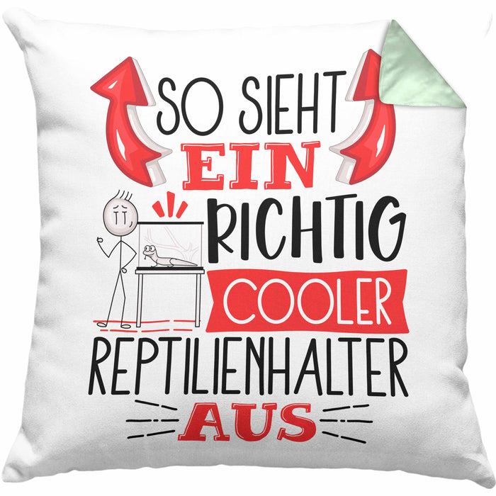 Reptilienhalter Kissen mit Füllung 40x40 So Sieht Ein Richtig Cooler Reptilienhalter Aus Geschenk Lustiger Spruch Geschenkidee (Grau) Grün Trendation