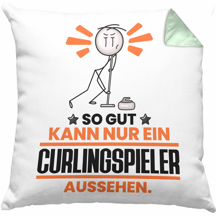 Curlingspieler Geschenk Kissen mit Füllung 40x40 So Gut Kann Nur Ein Curlingspieler Aussehen Geschenkidee (Grau) Grün Trendation