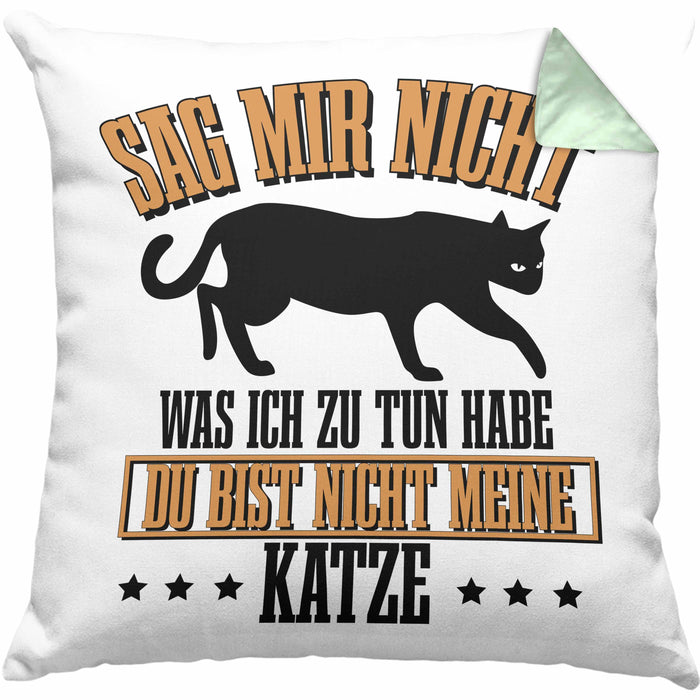 Lustige Kissen mit Füllung 40x40 für Katzenbesitzer Geschenk für Katzen-Mamas (Grau) Grün Trendation