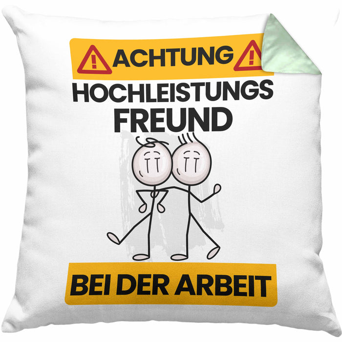 Freund Kissen mit Füllung 40x40 Geschenk Lustiger Spruch Geschenkidee für Freund Achtung Hochleistungs Freund Bei Der Arbeit (Grau) Grün Trendation