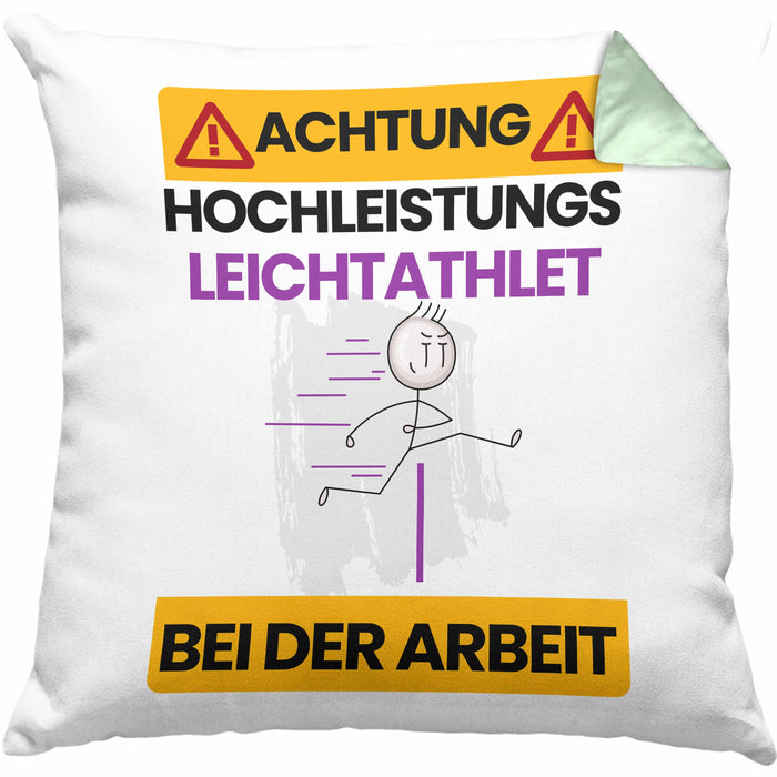 Leichtathlet Kissen mit Füllung 40x40 Geschenk Lustiger Spruch Geschenkidee für Leichtathlet Achtung Hochleistungs Leichtathlet Bei Der Arbeit (Grau) Grün Trendation