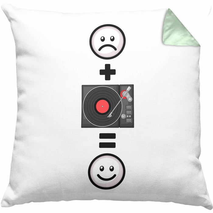 DJ Schallplattenspieler Kissen mit Füllung 40x40 Geschenk für Schallplatten Fans :( + Schallplatte = :) Lustige Geschenkidee Geburtstag (Grau) Grün Trendation