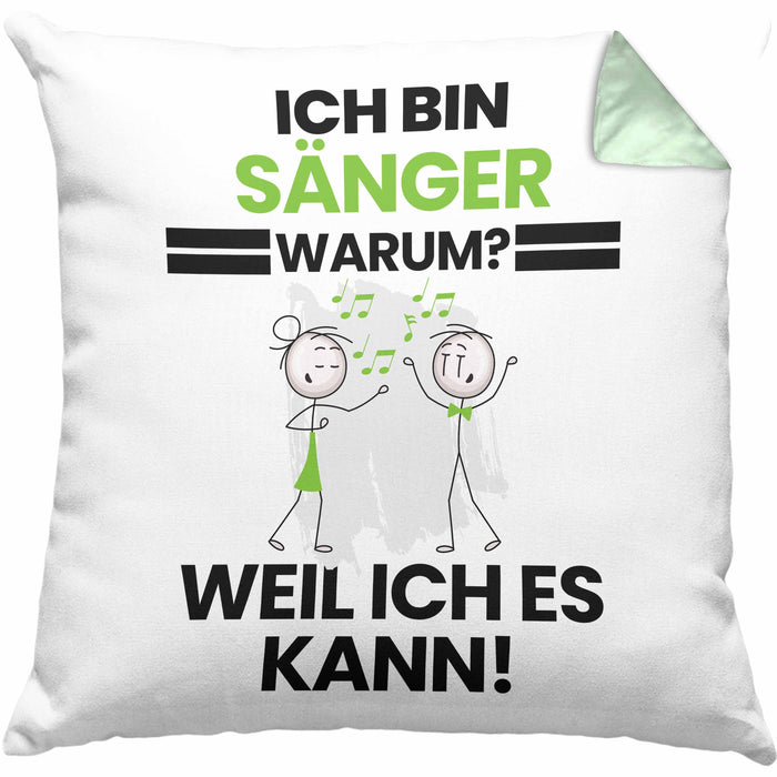 Sänger Geschenk Kissen mit Füllung 40x40 Lustiger Spruch Ich Bin Sänger Warum Weil Ich Es Kann Geschenkidee Bester Sänger Geburtstag (Grau) Grün Trendation
