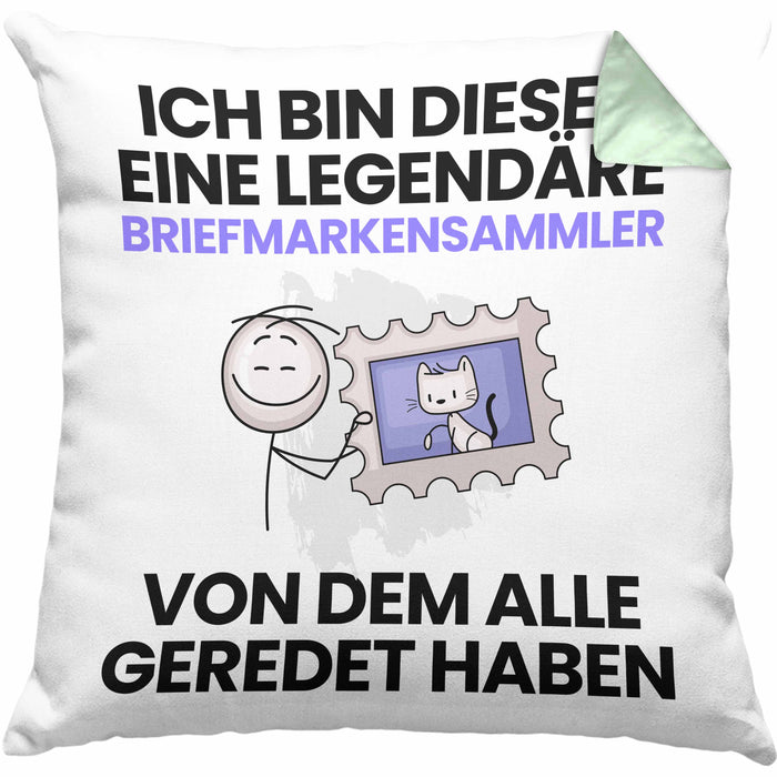 Briefmarkensammler Geschenk Kissen mit Füllung 40x40 Lustige Geschenkidee Geburtstag für Briefmarkensammler Ich Bin Dieser Legendäre Briefmarkensammler Von Dem Alle Geredet Haben (Grau) Grün Trendation