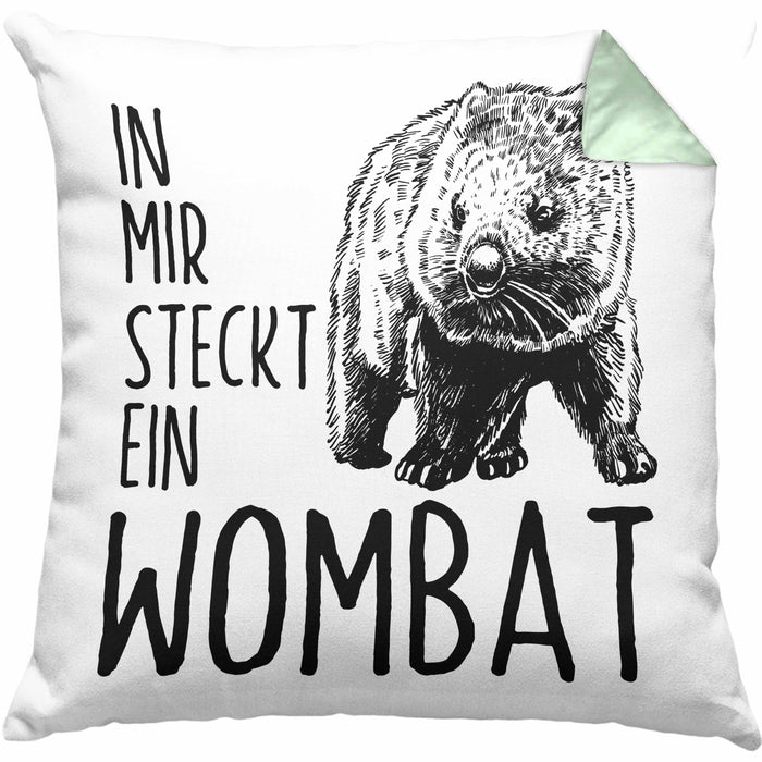 Wombat Kissen mit Füllung 40x40 Geschenk für Wombat Liebhaber In Mir Steckt Ein Wombat (Grau) Grün Trendation
