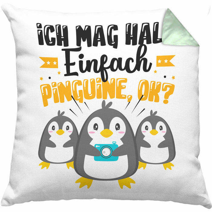 Pinguine Geschenk Kissen mit Füllung 40x40 Mädchen Geschenkdiee Pinguin-Liebhaberin Ich Mag Halt Einfach Pinguine Ok (Grau) Grün Trendation