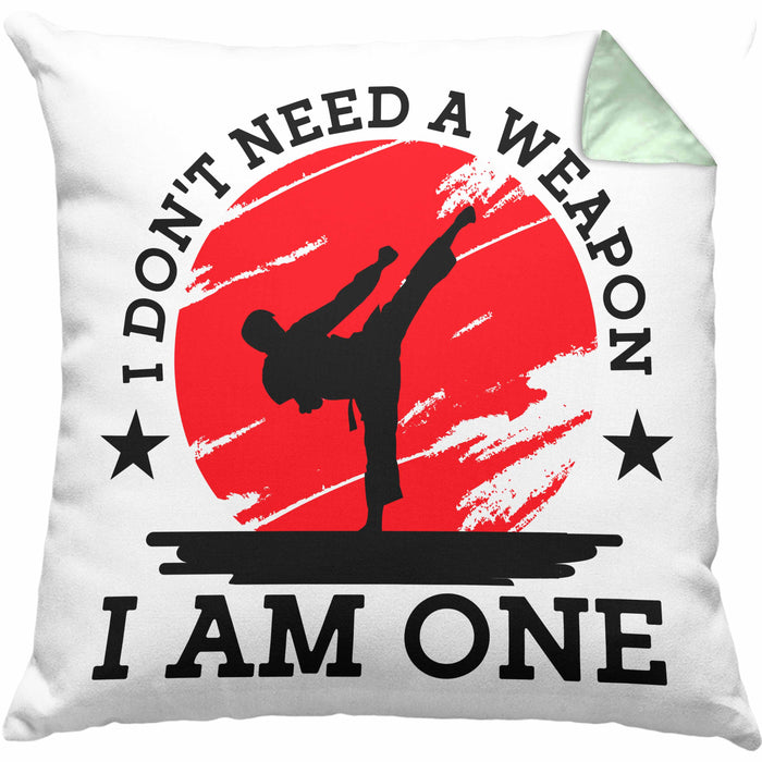 Karate-Kissen mit Füllung 40x40 Geschenk Kampfsport-Fans Jiu Jitsu Geschenkidee I Dont Need A Weapon I Am One (Grau) Grün Trendation