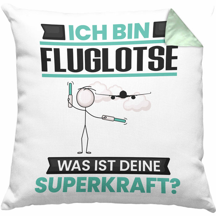 Fluglotse Kissen mit Füllung 40x40 Geschenk für Fluglotse Geburtstag Lustiger Spruch Was Ist Deine Superkraft (Grau) Grün Trendation